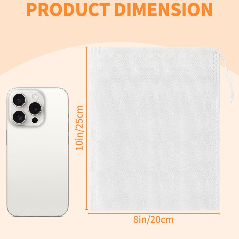 TamBee 8" x 10" Tea Bags DIY Disposable Bag Reusable Tea Bags for Loose Tea Empty Drawstring Seal String Bag Non Woven for Coffee Cook Bath Desiccant 100 Pcs - Image 2